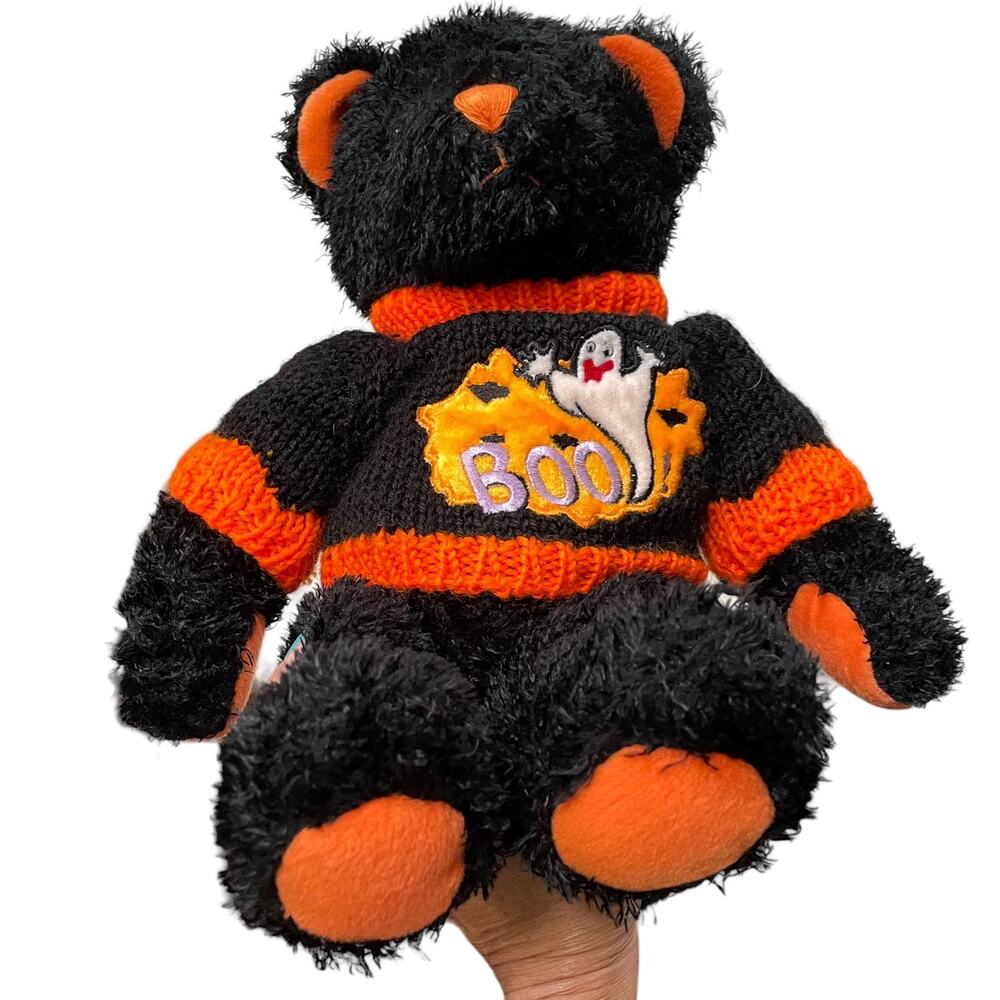 Halloween Teddy Bear Plush Black Orange with Boo Sweater Stuffed Animal Toy